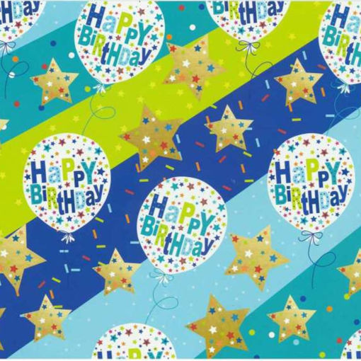 Picture of GIFT WRAPPING HAPPY BIRTHDAY BLUE AND GREEN 50X70CM